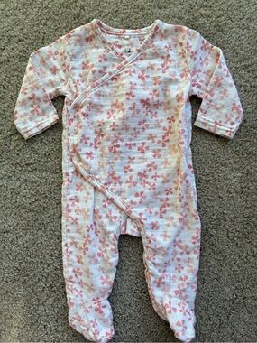 aden + anais Pink and Cream Floral Wrap One-Piece Footed Romper